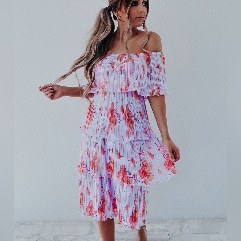 NWT Boutique Off Shoulder Floral Ruffle Midi Dress